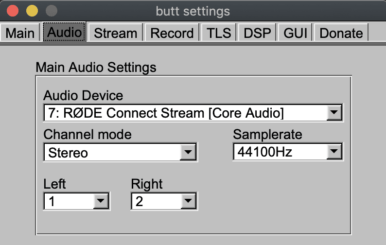 Rode Connect Setup for Radio BUTT Audio Settings