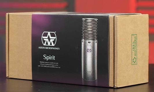 Image shows the Aston Spirit box. A cardboard box with a black label that has a picture of the silver metal and cylindrically shaped, Aston Spirit, on it.