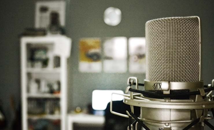 A radio microphone in a studio.